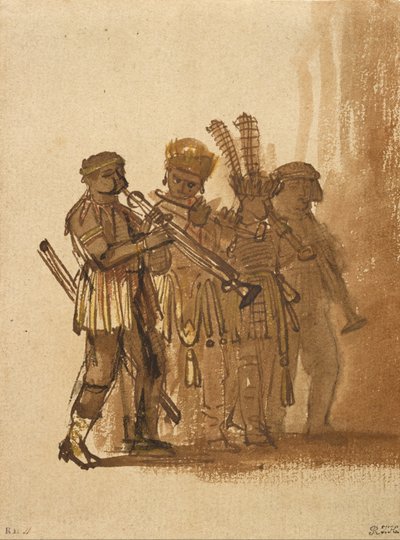 Quattro musicisti con strumenti a fiato da Rembrandt van Rijn